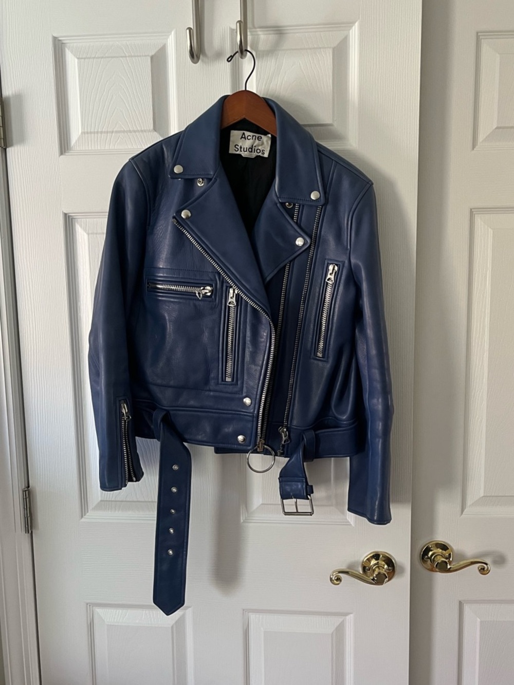 Acne studios blue leather jacket size 34